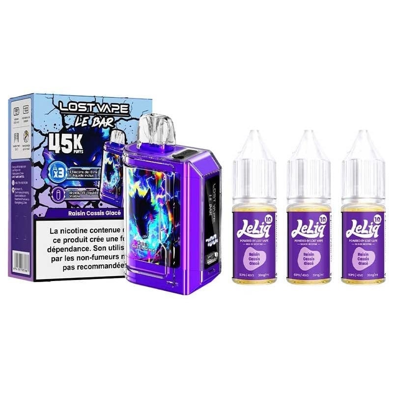 Kit le Bar 45k Lost Vape raisin cassis glacé (3x10ml) 20mg